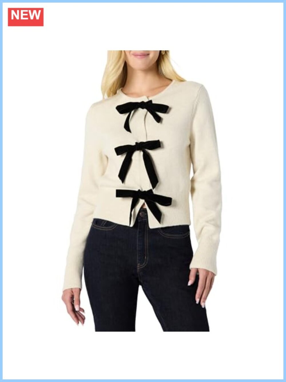 Women's Long Sleeve Tie Front Cardigan with Bows Blouson Sleeve